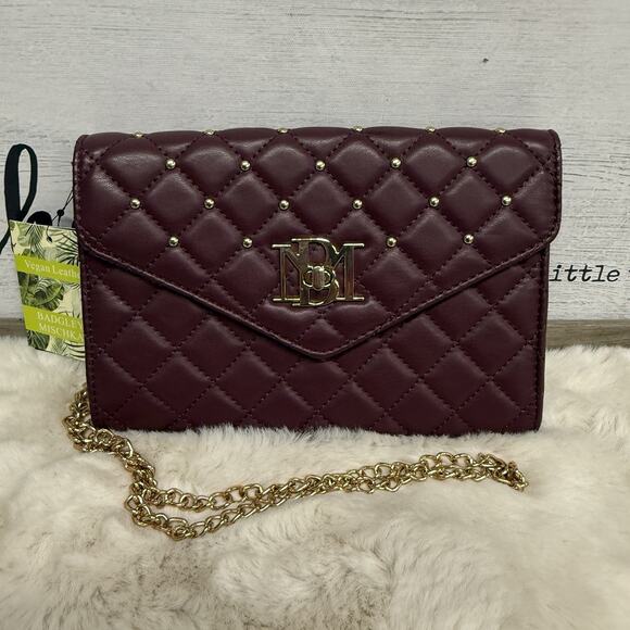 Badgley Mischka Handbags - Badgley Mischka Plum Diamond Quilt Convertible Crossbody Bag Vegan NEW NWT